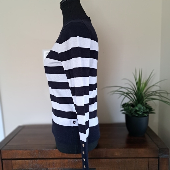 Nautica Jeans Striped Sweater Women's XS Navy Blue White Stripe Lightweight Knit - Picture 4 of 13